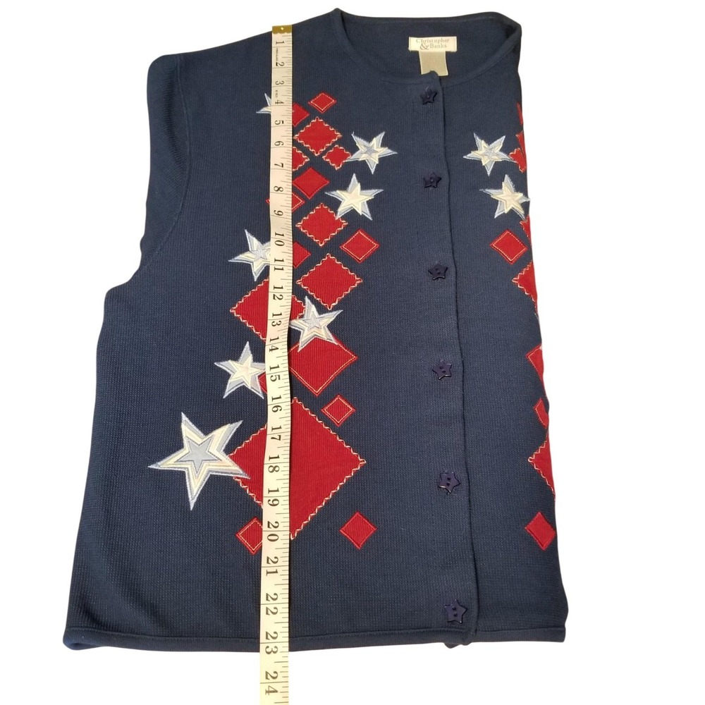 Christopher & Banks Womens XL Navy Blue Patriotic Star Diamond Cardigan Teacher - Picture 3 of 12